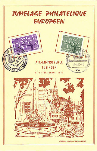 Jumelage Philatelique Europeen, Aix-en-Provence, Tübingen, 15-16 September 1962.jpg