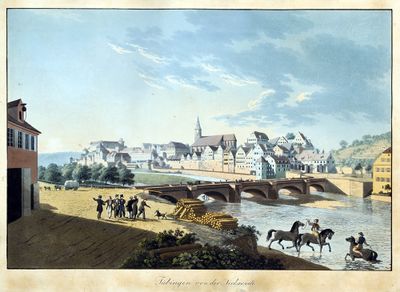 Tübingen von der Neckarseite um 1820, kolorierte Aquatinta.jpg
