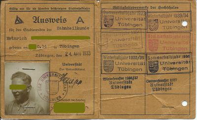 Studentenausweis Zahnheilkunde 1933 Uni Tübingen.JPG